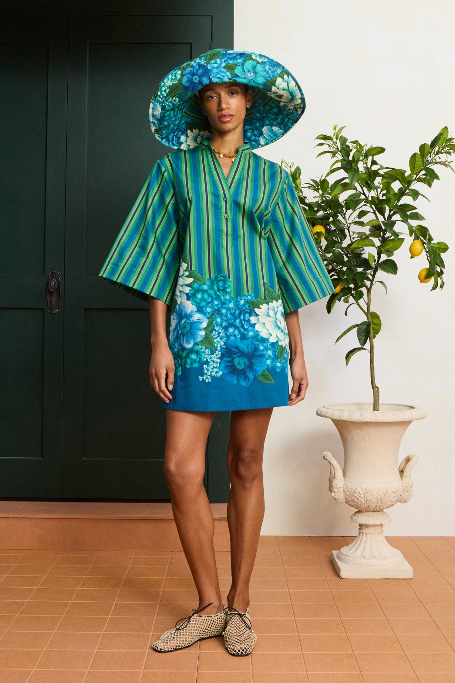 Alémais Margo Mini Dress in Blue/Green Stripe