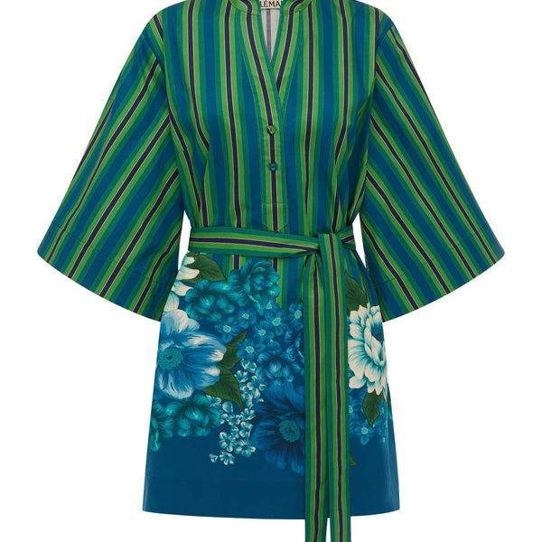 Alémais Margo Mini Dress in Blue/Green Stripe