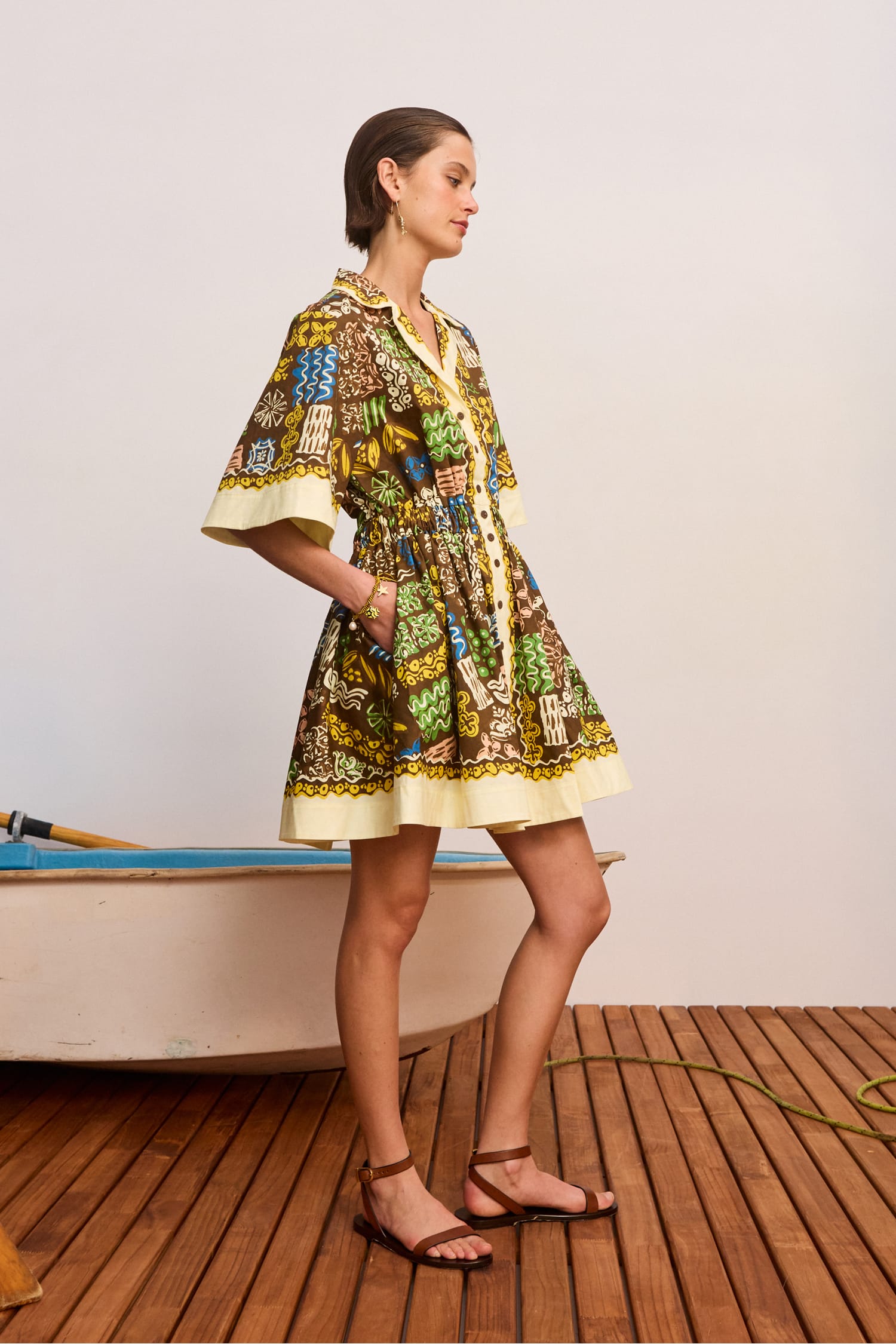 alemais mini shirt dress Alémais Minnie Cotton in Brown/Yellow Multi 4 AU/UK (0 US) demin jacket dress Size:4XL (custom fit) patch pockets Homecoming Dresses Graduation Dresses