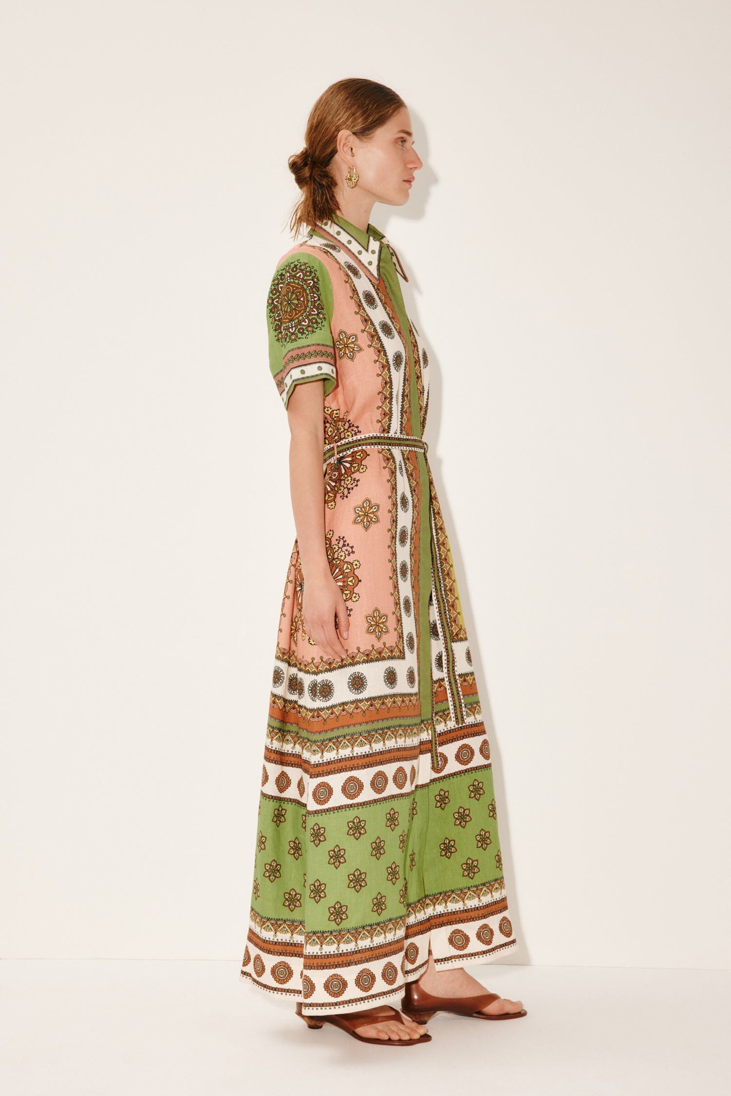 Alémais Contina Linen Shirt Dress in Green 12 AU/UK (8 US)