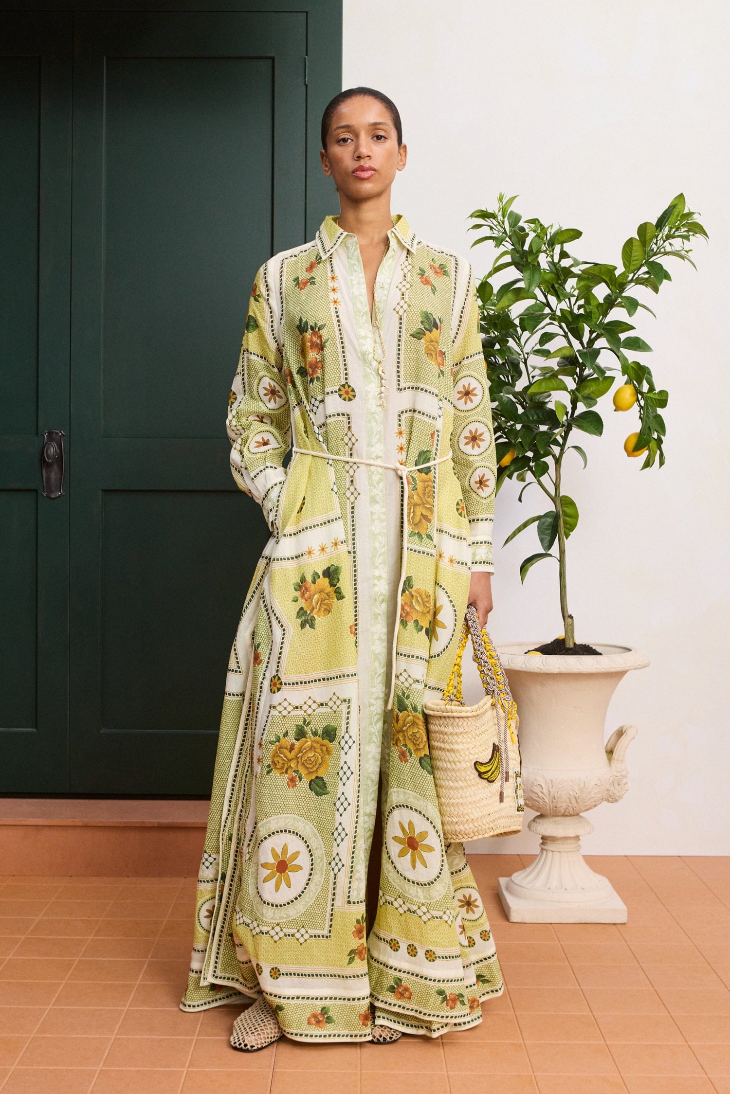 Dixie Shirtdress in Green/Yellow Floral