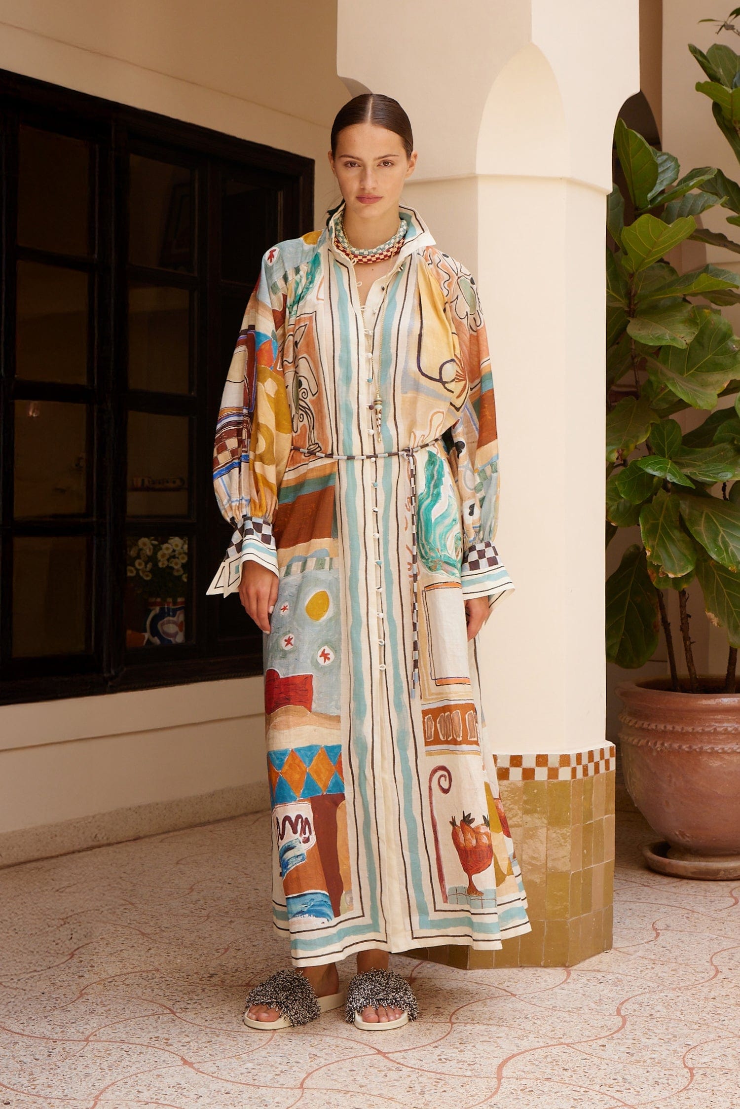 alemais casa shirt dress ALMAIS Casa Long-Sleeve Linen Midi Shirt Dress