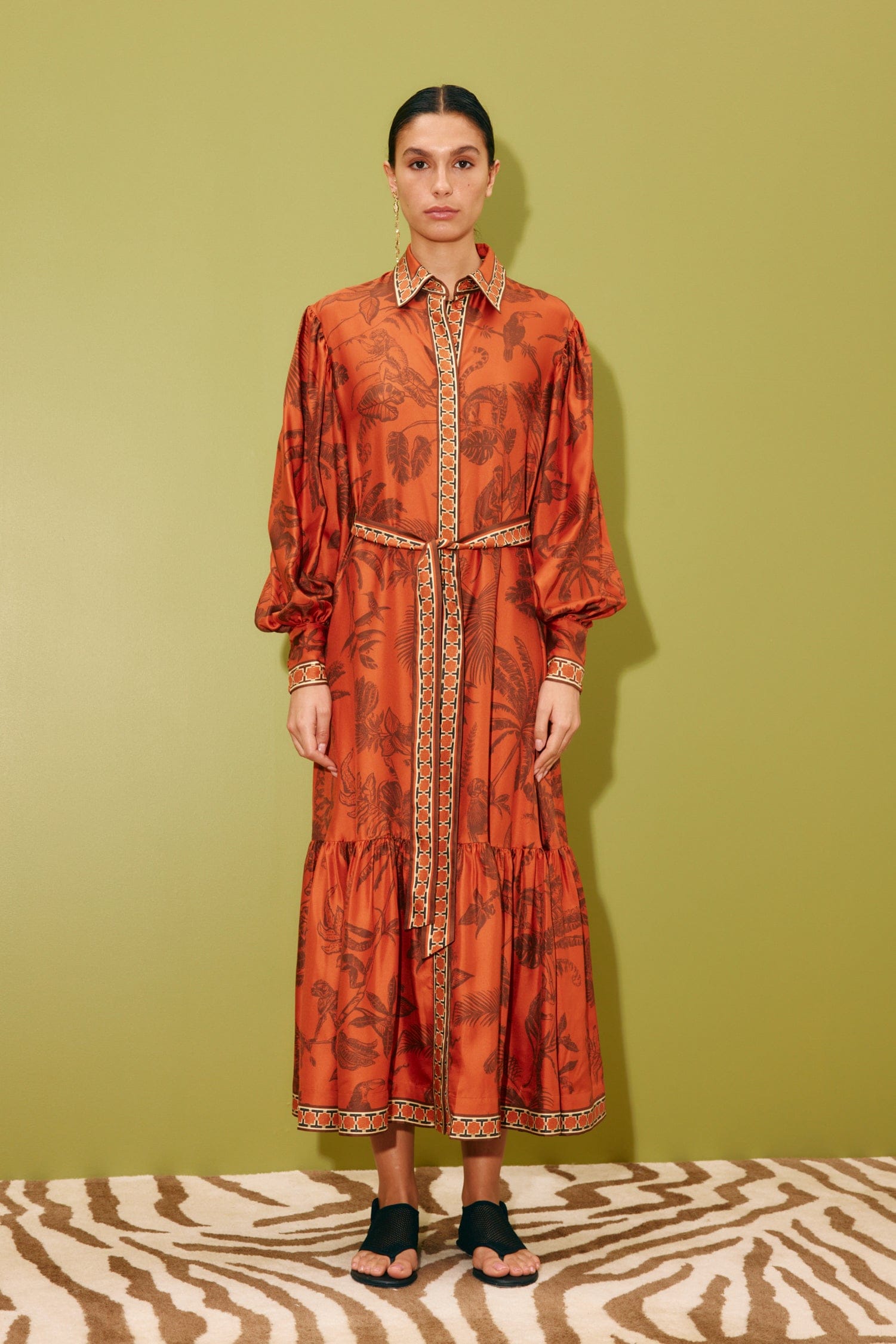 Monkey Dance Silk Shirtdress in Burnt Orange
