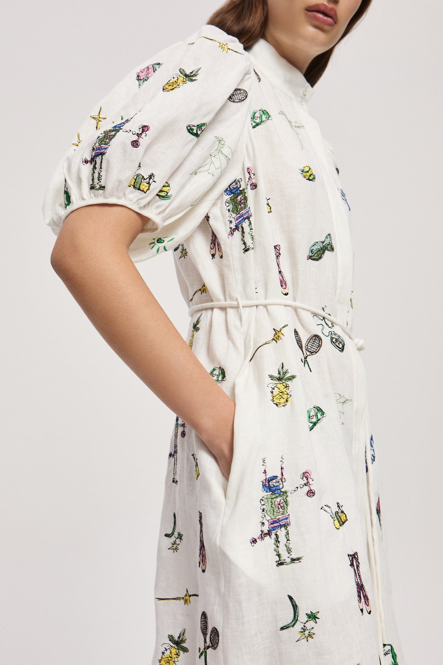 Play Embroidered Shirtdress in White - Almais Official