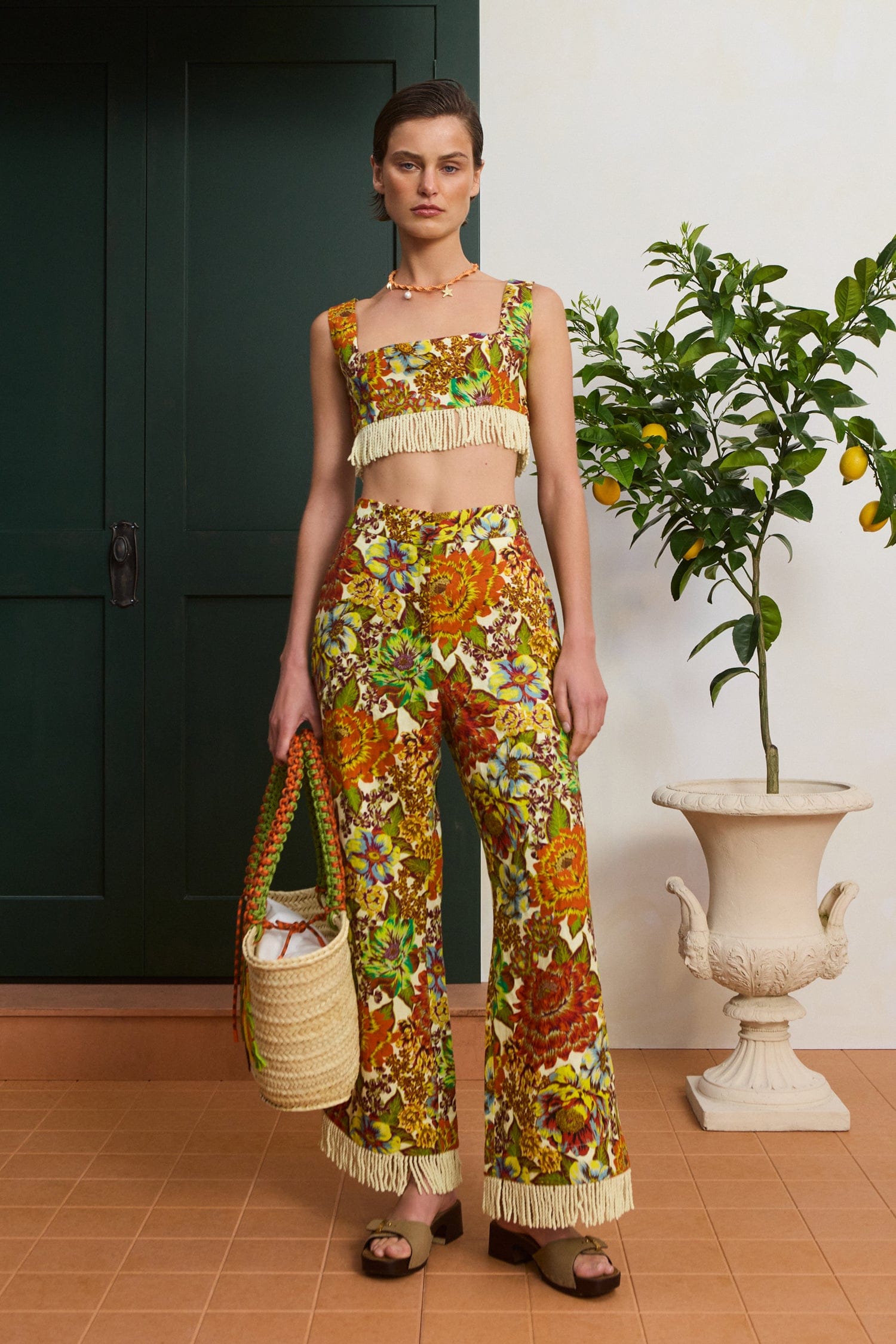 Lana Flare Pant in Orange Floral - Alémais