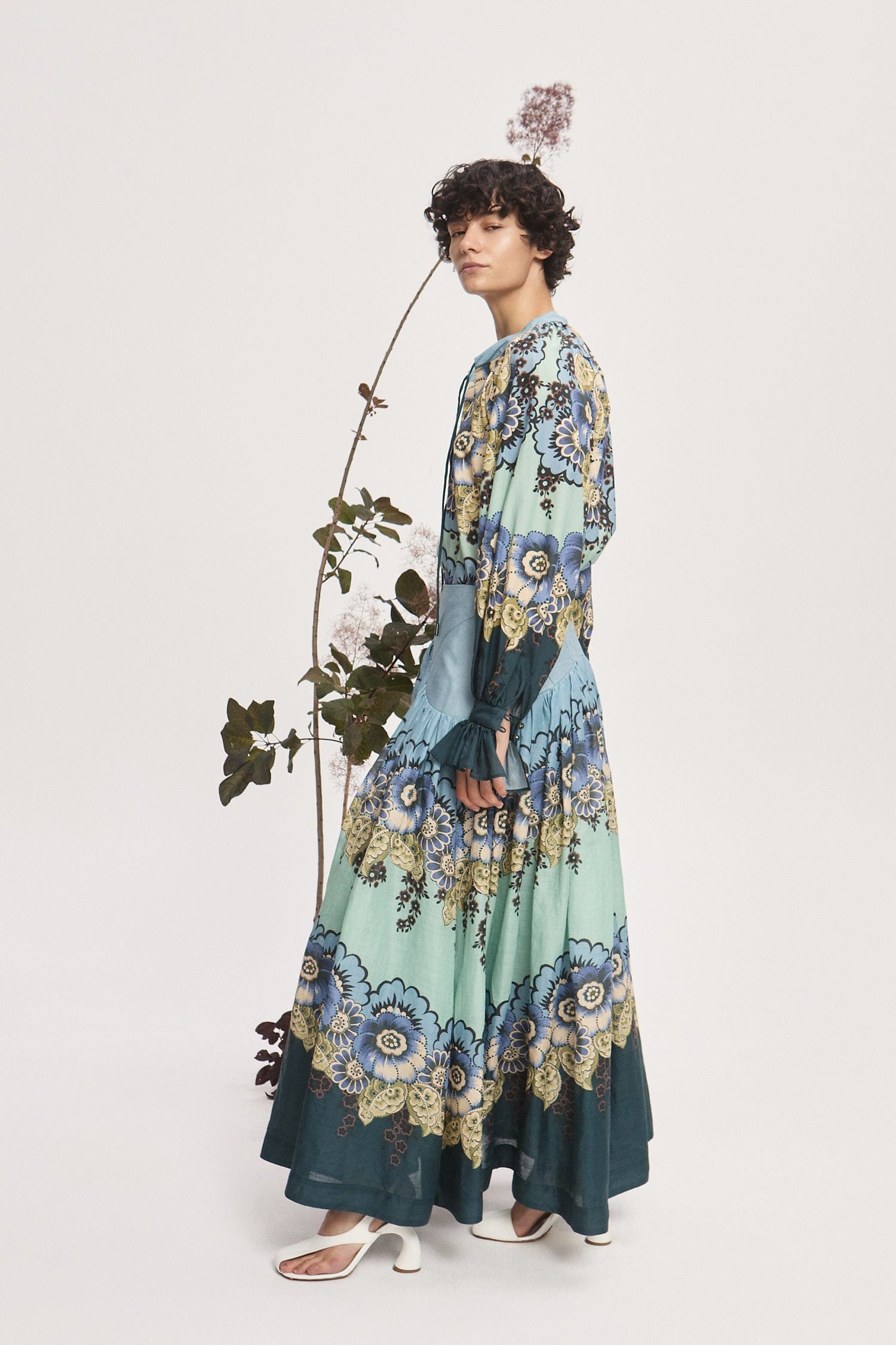 alemais madalena midi dress Almais, Madalena floral ramie Shirt dress, Women, Blue, US 4, Dresses, Cotton